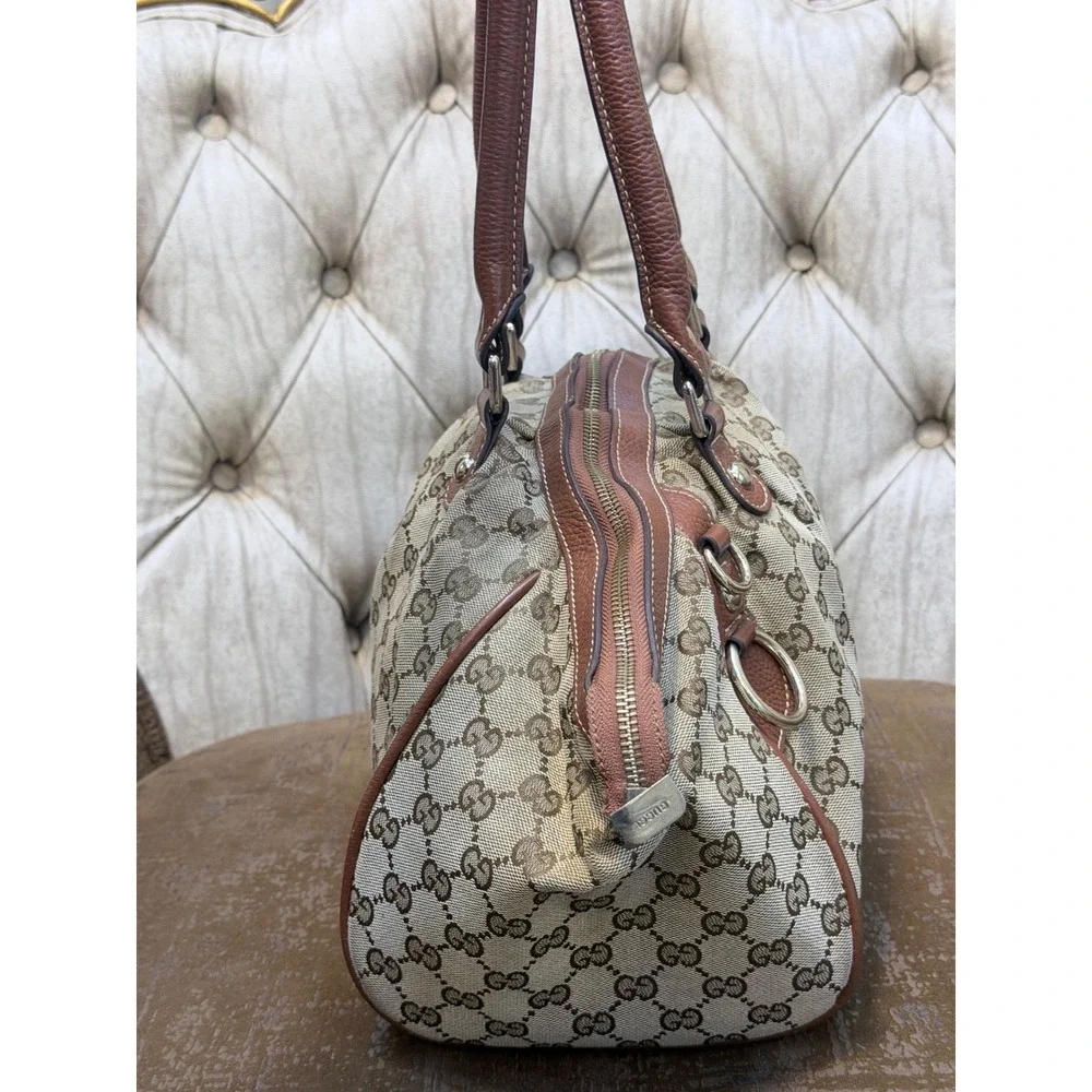 Gucci GG Monogram Canvas Sukey Boston Bag Beige Brown Leather 223974 48754